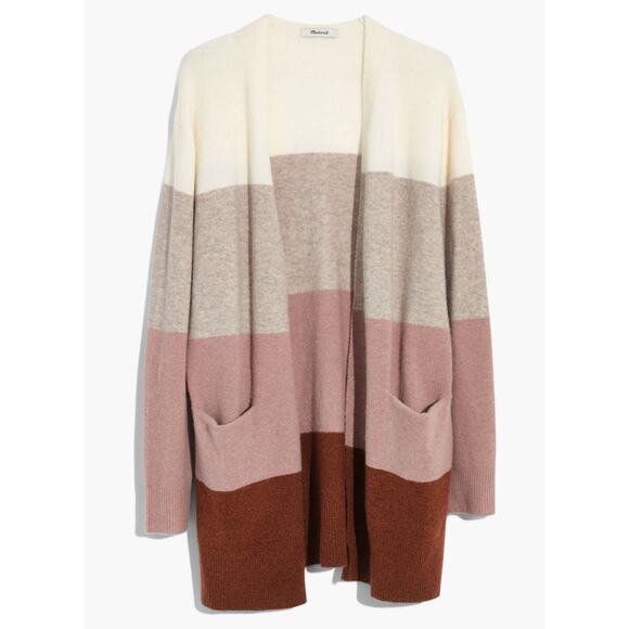 Madewell Ryder Color Block Merino & Alpaca Wool Blend Open Cardigan w Pockets - Picture 4 of 11